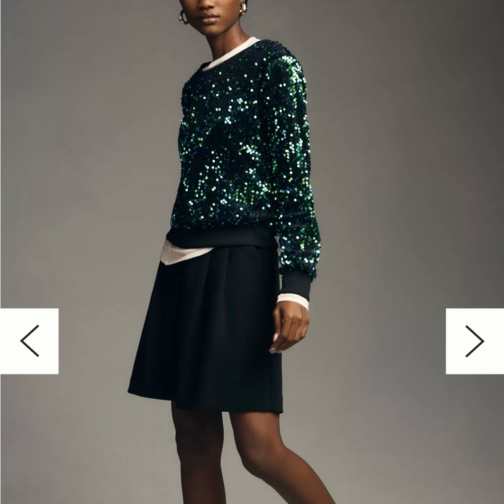 Anthropologie Green Sequin Velvet Sweatshirt